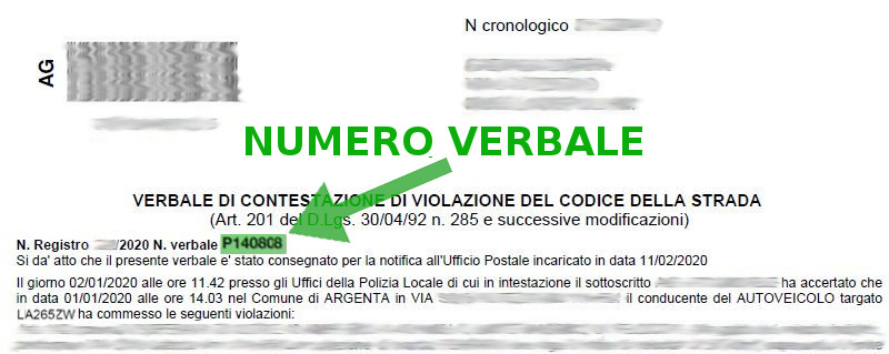Immagine che descrive come recuperare il numero verbale