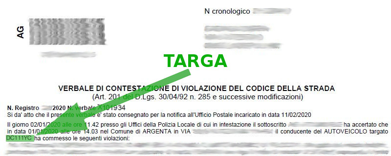 Immagine che descrive come recuperare la targa